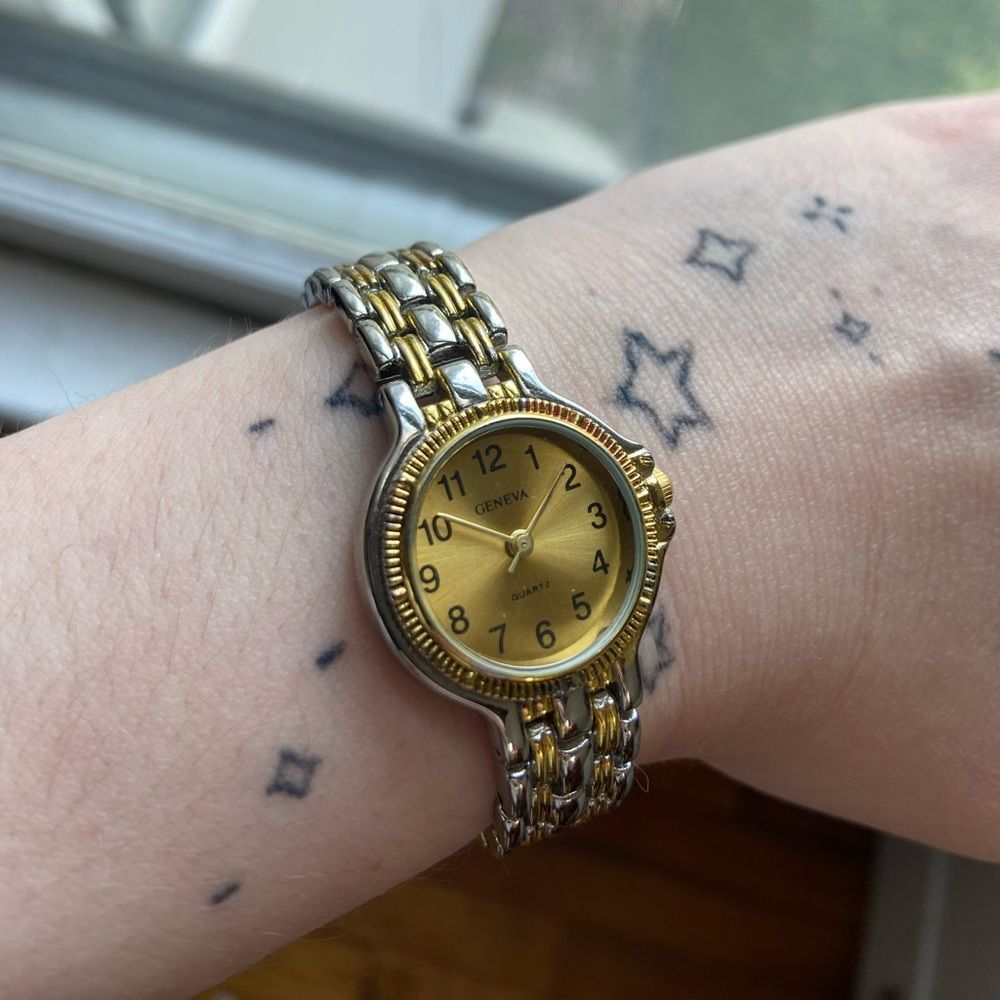 Geneva Women’s Two-Tone Quartz Watch – Sterling Silver Look – Gold Face